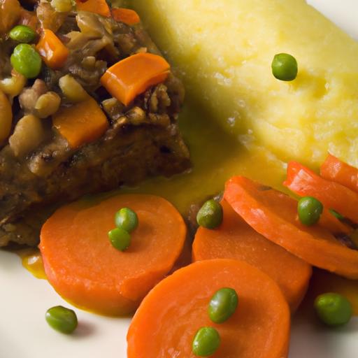 Hearty Lentil Loaf Served with Creamy Pea and Carrot Mash