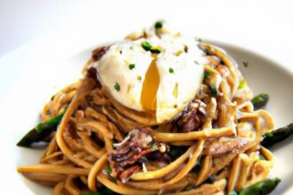 Morning Indulgence: Breakfast Pasta Carbonara with Poached Egg