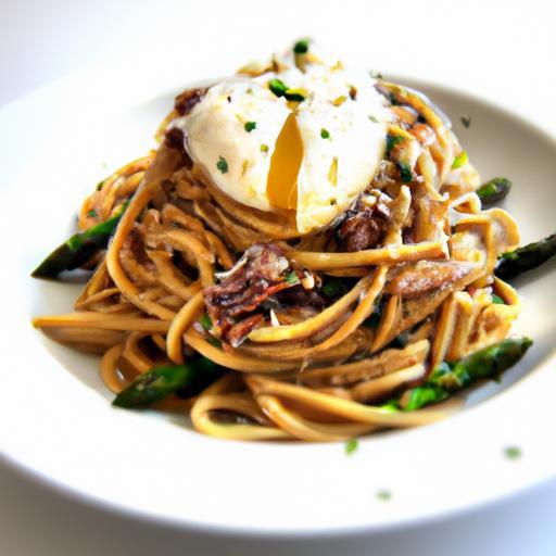 Morning Indulgence: Breakfast Pasta Carbonara with Poached Egg