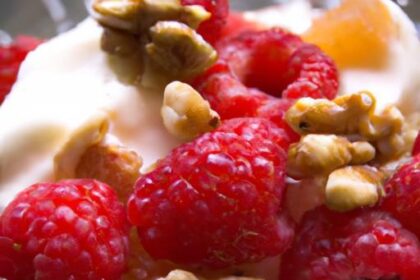 Layered Delight: Greek Yogurt Parfait with Walnuts & Raspberries
